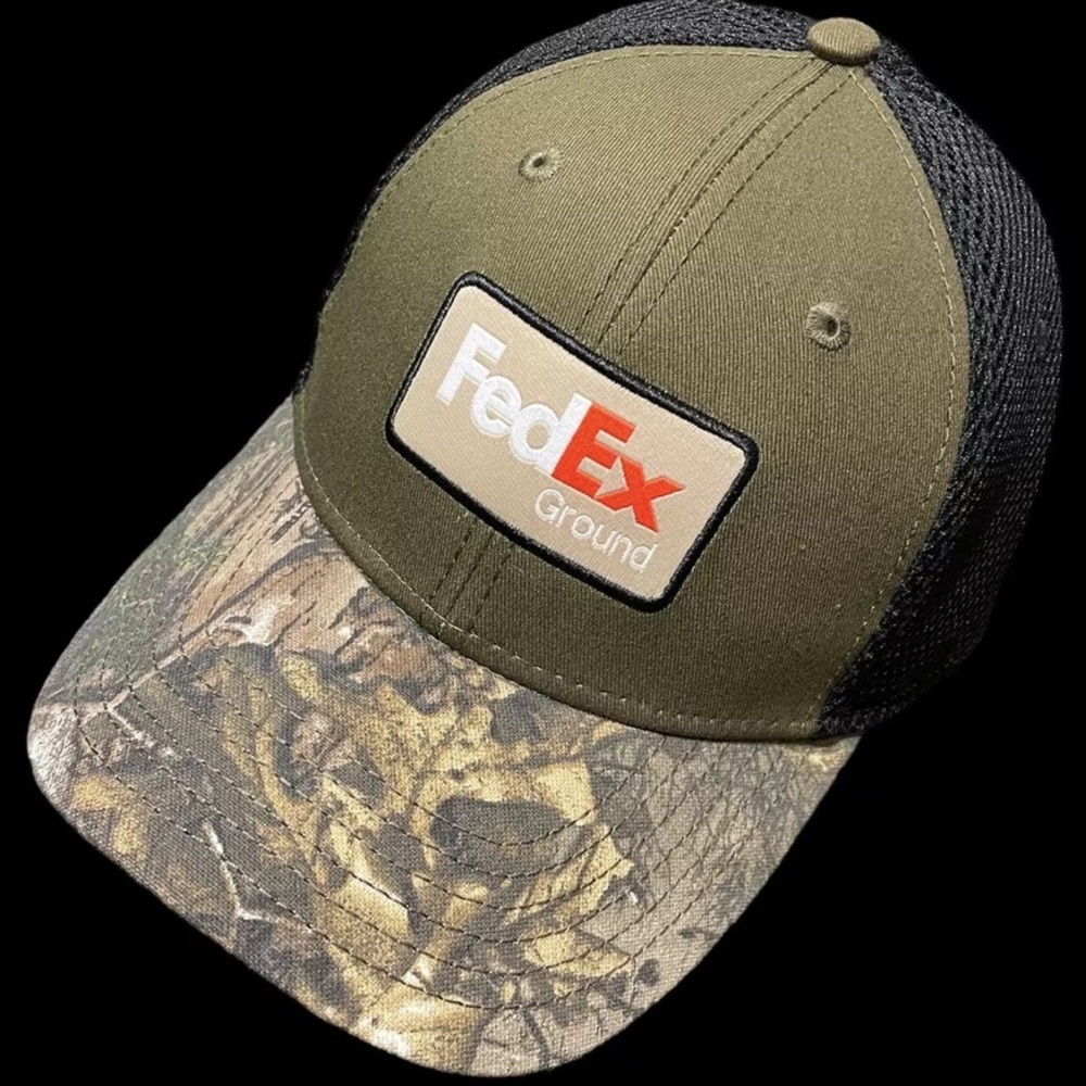 FedEx Ground Embroidered Patch Adjustable Camouflage Bill Retired Hat New